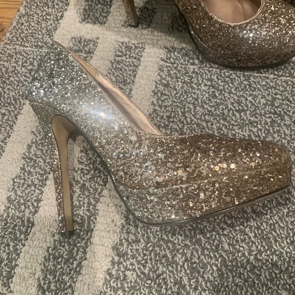 Women’s Formal Party Prom Sparkling 4” High Heels Size 8.5 Silver Rose-gold - Picture 6 of 12